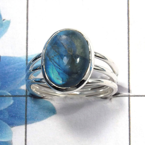 Labradorite Cab E - SDR462 - Solid 925 Sterling Silver Natural Blue Fire Labradorite Gemstone Designer Ring