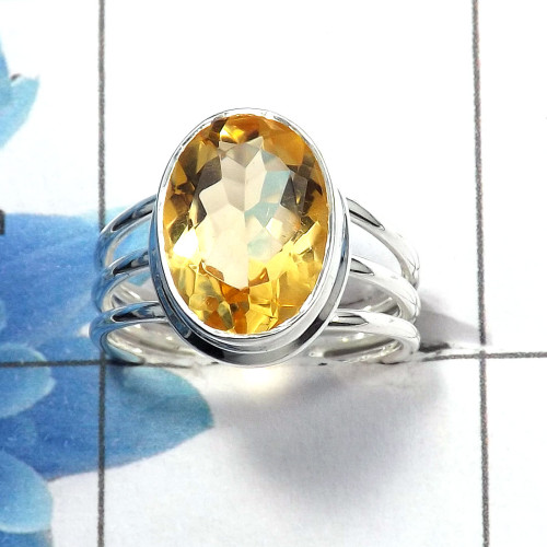 Citrine Cut O - SDR462 - Natural Citrine 10x14mm Oval Cut Gemstone Solid 92.5% Sterling Silver Designer Ring
