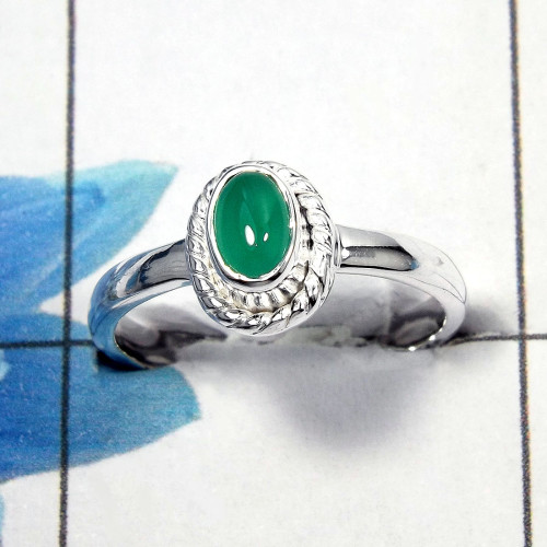 Green Onyx Cab B - SDR463 - Natural Green Onyx Gemstone Light Weight Ring Solid 925 Sterling Silver