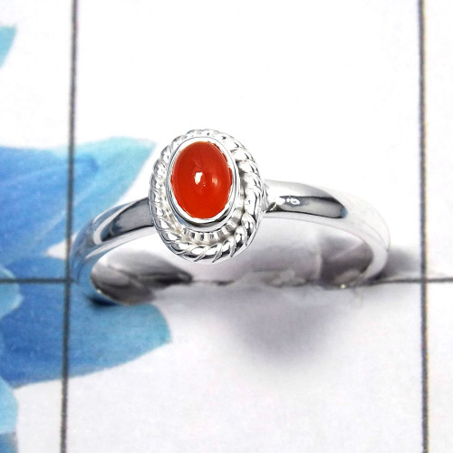 Carnelian Cab C - SDR463 - Solid 92.5% Sterling Silver Natural Carnelian Gemstone Light Weight Ring