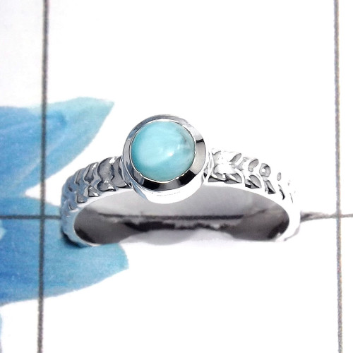 Larimar Cab D - SDR464 - Indian Company Made Solid 925 Sterling Silver Light Weight Designer Ring Larimar Cab D - SDR464 - Indian Company Made Solid 925 Sterling Silver Light Weight Designer Ring
