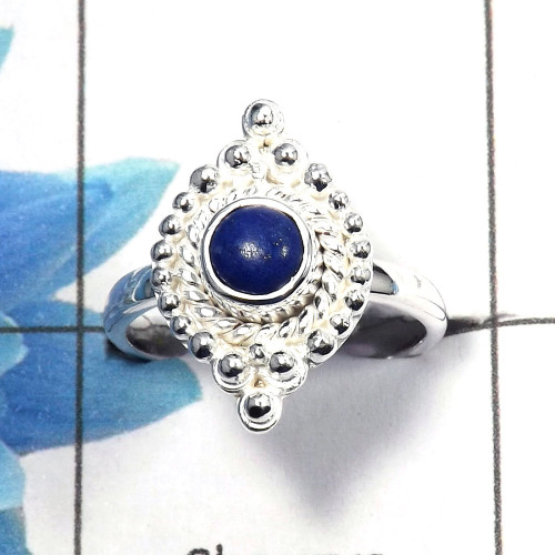 Lapis Cab A - SDR468 - Natural Blue Lapis Round Cab Gemstone 925 Sterling Silver Designer Ring Lapis Cab A - SDR468 - Natural Blue Lapis Round Cab Gemstone 925 Sterling Silver Designer Ring