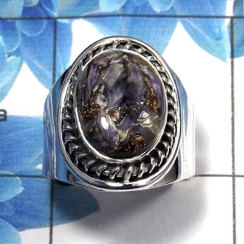 Mohave Copper Charoite Cab B - SDR473 - Solid 92.5% Sterling Silver Natural Mohave Copper Charoite Gemstone Designer Ring Mohave Copper Charoite Cab B - SDR473 - Solid 92.5% Sterling Silver Natural Mohave Copper Charoite Gemstone Designer Ring