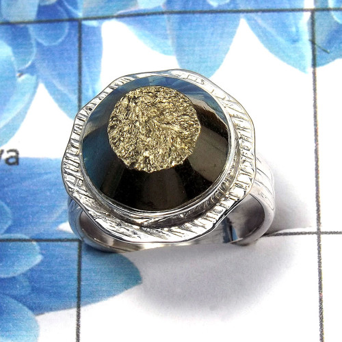 Pyrite Druzy C - SDR478 - Newly Arrival Natural Pyrite Druzy Gemstone Solid 92.5% Sterling Silver Designer Ring Pyrite Druzy C - SDR478 - Newly Arrival Natural Pyrite Druzy Gemstone Solid 92.5% Sterling Silver Designer Ring