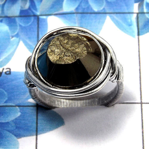 Pyrite Druzy O - SDR478 - Exclusive Natural Pyrite Druzy Gemstone Solid 925 Sterling Silver Designer Ring Pyrite Druzy O - SDR478 - Exclusive Natural Pyrite Druzy Gemstone Solid 925 Sterling Silver Designer Ring