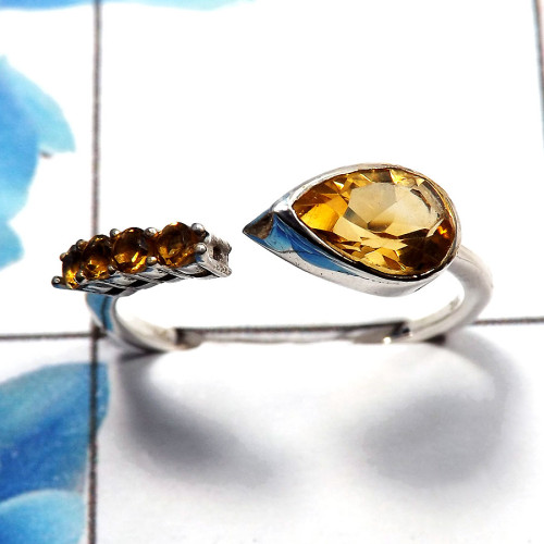Citrine Cut H - SDR480 - Awesome Natural Yellow Citrine Cut Gemstone Solid 92.5% Sterling Silver Light Weight Casting Ring
