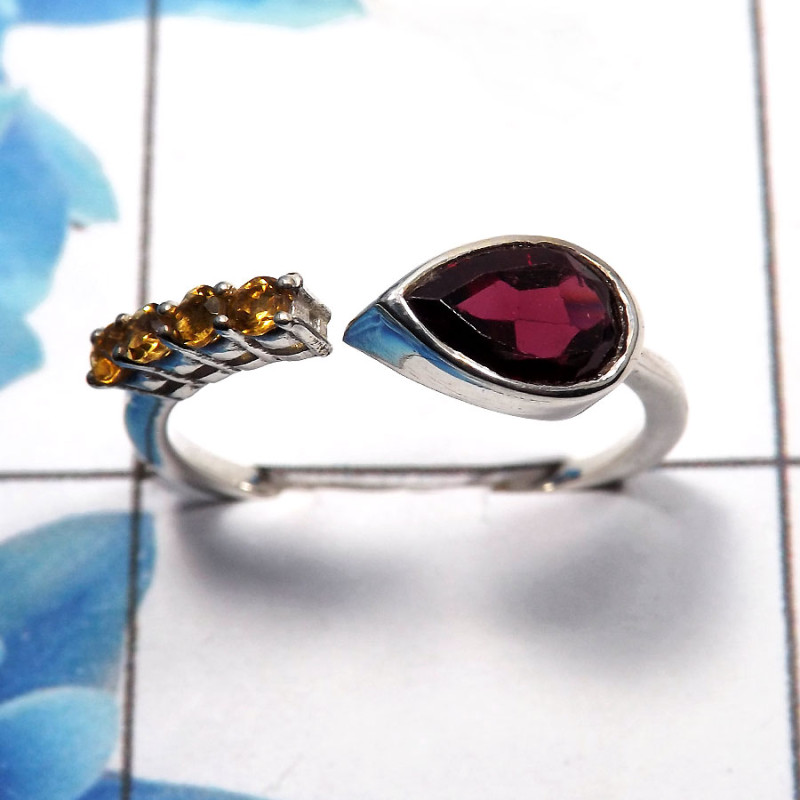 Garnet Cut & Citrine Cut I - SDR480 - Natural Garnet & Citrine Cut Gemstone 925 Sterling Silver Light Weight Casting Ring Garnet Cut & Citrine Cut I - SDR480 - Natural Garnet & Citrine Cut Gemstone 925 Sterling Silver Light Weight Casting Ring