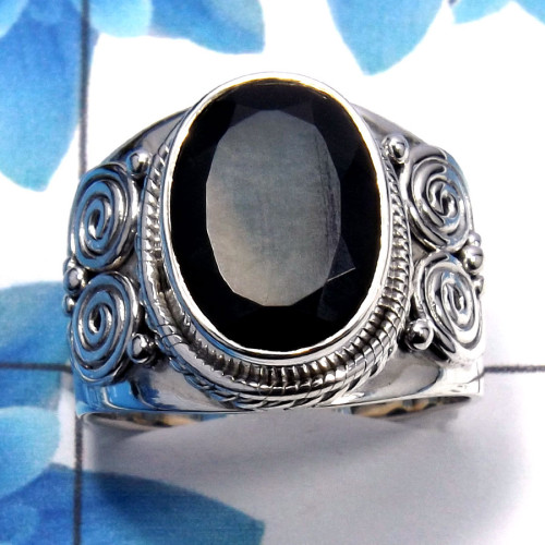 Black Onyx Cut B - SDR484 - Solid 92.5% Sterling Silver Natural Black Onyx Oval Cut Gemstone Designer Ring