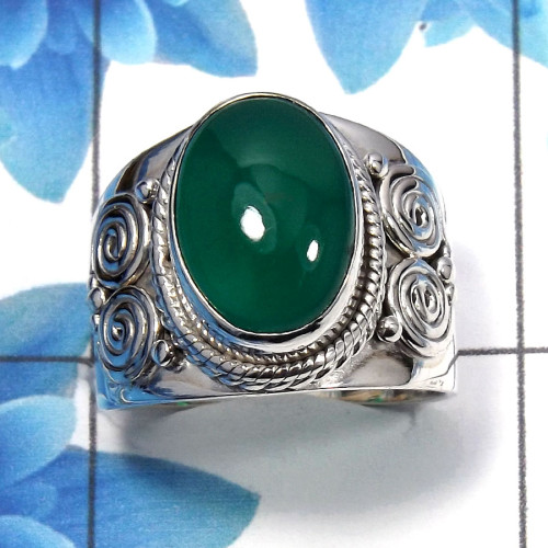 Green Onyx Cab E - SDR484 - Exclusive Natural Green Onyx Oval Shape Gemstone 925 Sterling Silver Designer Ring