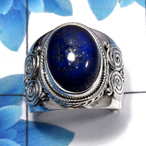 Lapis Cab O - SDR484 - Gorgeous Natural Blue Lapis Oval Shape Gemstone 925 Sterling Silver Designer Ring