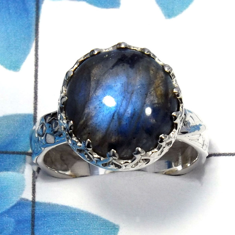 Labradorite Cab D - SDR487 - Natural Blue Fire Labradorite Gemstone Solid 92.5% Sterling Silver Designer Ring Labradorite Cab D - SDR487 - Natural Blue Fire Labradorite Gemstone Solid 92.5% Sterling Silver Designer Ring