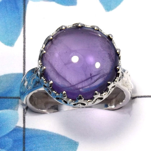 Amethyst Cab E - SDR487 - Newly Arrival Natural Purple Amethyst Cab Gemstone 925 Sterling Silver Designer Ring