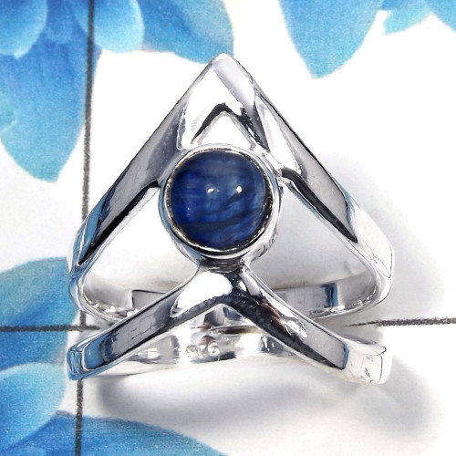 Kyanite Cab A - SDR495 - Natural Blue Kyanite Cab Gemstone Solid 925 Sterling Silver Designer Ring Kyanite Cab A - SDR495 - Natural Blue Kyanite Cab Gemstone Solid 925 Sterling Silver Designer Ring