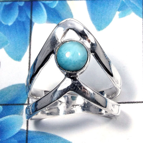Larimar Cab F - SDR495 - Gorgeous Natural Larimar Gemstone 925 Sterling Silver Designer Ring Larimar Cab F - SDR495 - Gorgeous Natural Larimar Gemstone 925 Sterling Silver Designer Ring