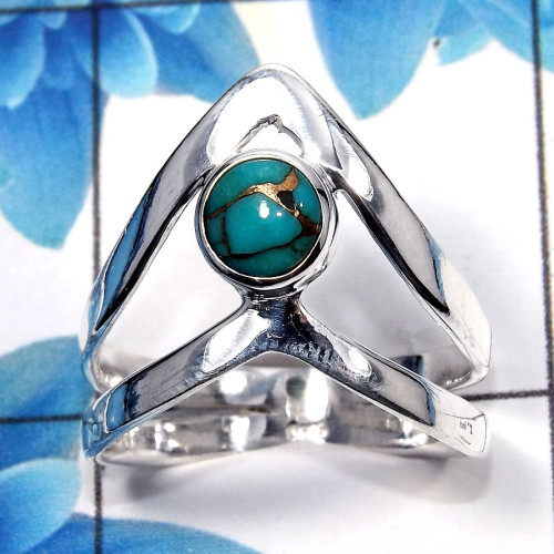 Blue Copper Turquoise Cab O - SDR495 - Solid 925 Sterling Silver Natural Blue Copper Turquoise Gemstone Designer Ring Blue Copper Turquoise Cab O - SDR495 - Solid 925 Sterling Silver Natural Blue Copper Turquoise Gemstone Designer Ring