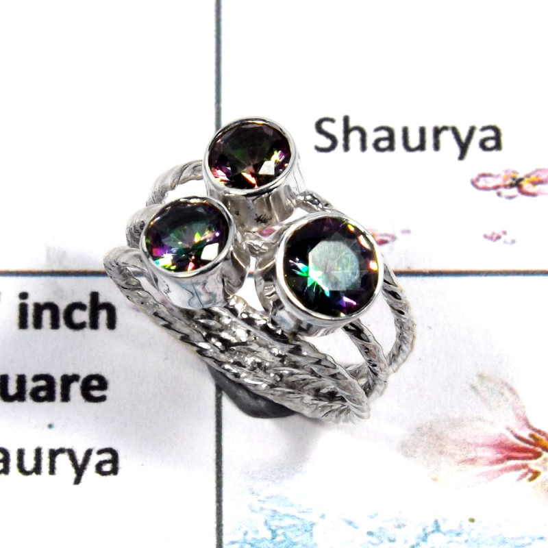 Mystic Cut - A - SDR503 - Natural Multi color Mystic Cut Gemstone 925 Sterling Silver Designer Ring