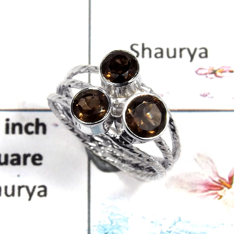 Smokey Cut - B - SDR503 - Solid 925 Sterling Silver Natural Smokey Round Cut Gemstone Designer Ring Smokey Cut - B - SDR503 - Solid 925 Sterling Silver Natural Smokey Round Cut Gemstone Designer Ring
