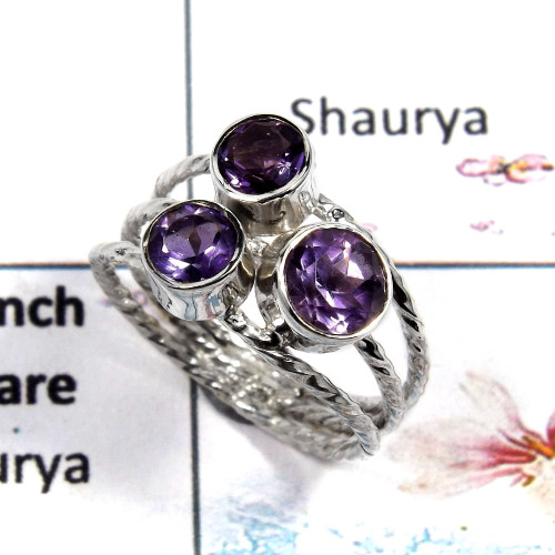 Amethyst Cut - E - SDR503 - Newly Arrival Natural Purple Amethyst Round Cut 925 Sterling Silver Designer Ring Amethyst Cut - E - SDR503 - Newly Arrival Natural Purple Amethyst Round Cut 925 Sterling Silver Designer Ring