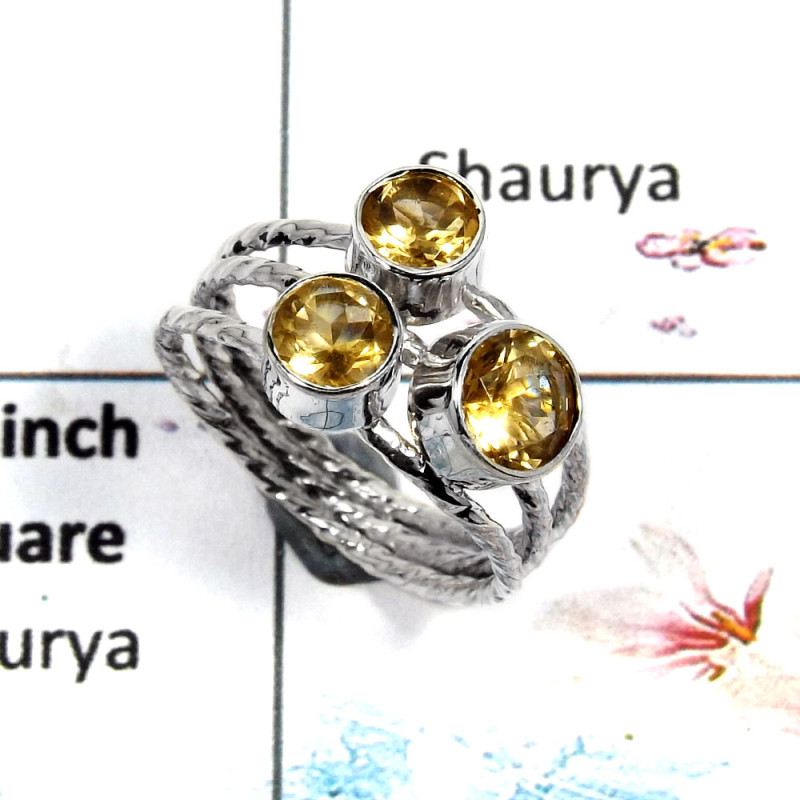 Citrine Cut - F - SDR503 - Natural Yellow Citrine 6mm, 5mm Round Cut Gemstone 925 Sterling Silver Designer Ring Citrine Cut - F - SDR503 - Natural Yellow Citrine 6mm, 5mm Round Cut Gemstone 925 Sterling Silver Designer Ring