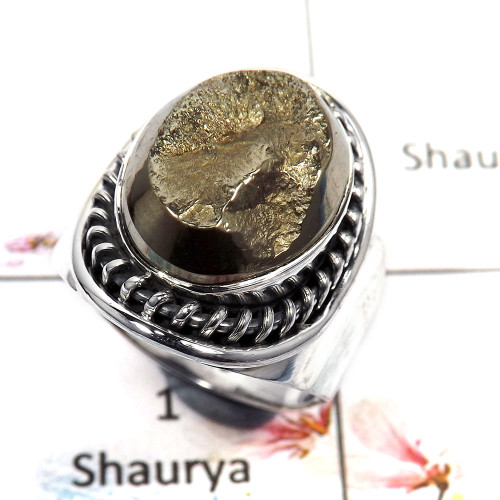 Pyrite Druzy Cab - I - SDR504 - Solid 92.5% Sterling Silver Natural Pyrite Druzy Gemstone Designer Ring Pyrite Druzy Cab - I - SDR504 - Solid 92.5% Sterling Silver Natural Pyrite Druzy Gemstone Designer Ring