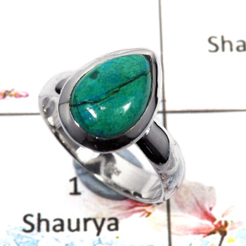 Chrysocolla Cab - A - SDR505 - Natural Chrysocolla Cab Gemstone 925 Sterling Silver Plain Setting Ring Chrysocolla Cab - A - SDR505 - Natural Chrysocolla Cab Gemstone 925 Sterling Silver Plain Setting Ring