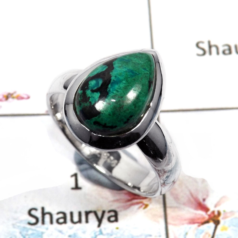 Chrysocolla Cab - C - SDR505 - Gorgeous Natural Blue Chrysocolla Gemstone 925 Sterling Silver Plain Setting Ring Chrysocolla Cab - C - SDR505 - Gorgeous Natural Blue Chrysocolla Gemstone 925 Sterling Silver Plain Setting Ring