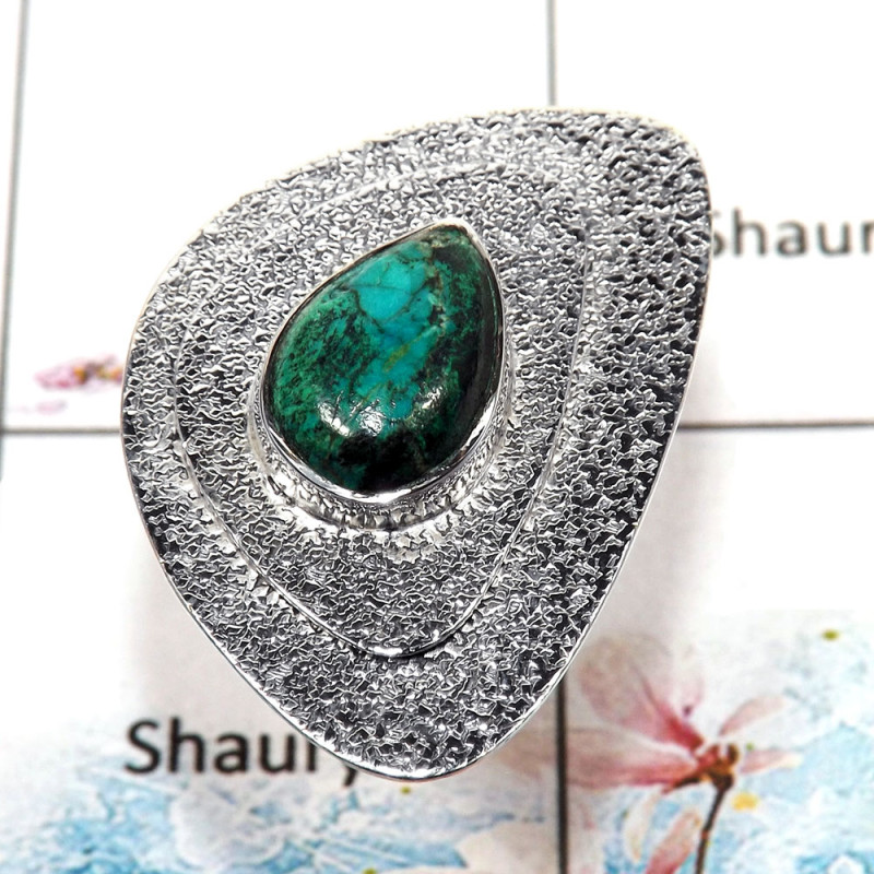 Chrysocolla Cab - J - SDR505 - Pretty Look Natural Blue Chrysocolla Gemstone 925 Sterling Silver Designer Ring Chrysocolla Cab - J - SDR505 - Pretty Look Natural Blue Chrysocolla Gemstone 925 Sterling Silver Designer Ring