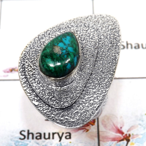 Chrysocolla Cab - K - SDR505 - Solid 925 Sterling Silver Natural Blue Chrysocolla Gemstone Designer Ring Chrysocolla Cab - K - SDR505 - Solid 925 Sterling Silver Natural Blue Chrysocolla Gemstone Designer Ring