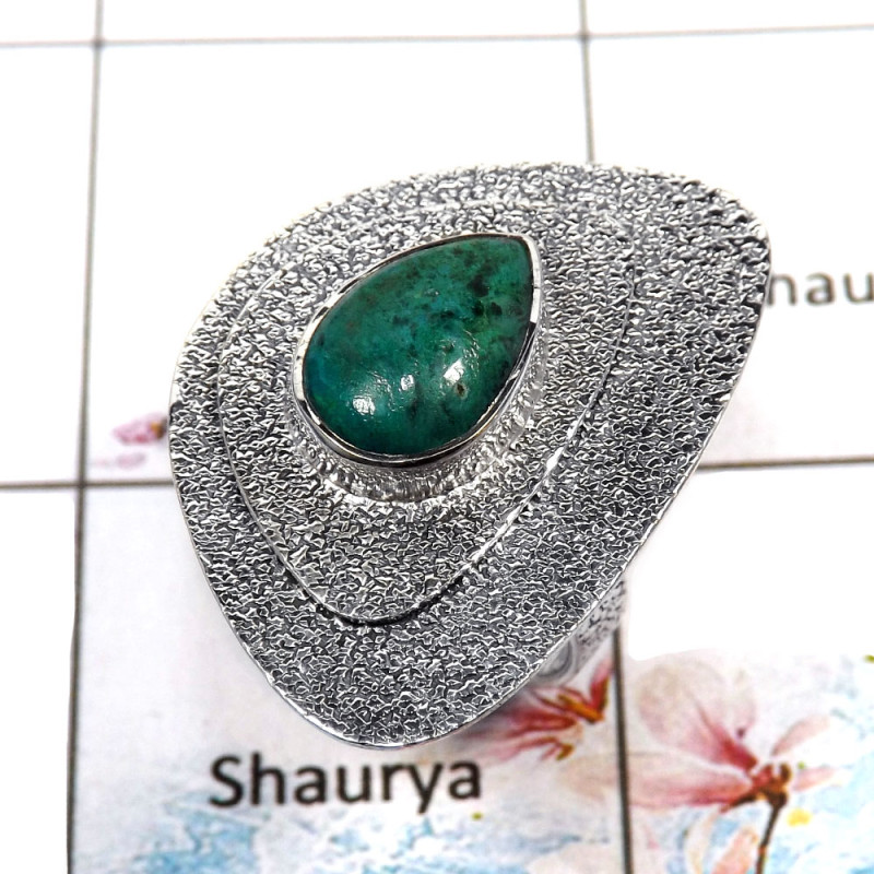 Chrysocolla Cab - L - SDR505 - Indian Company Made Solid 925 Sterling Silver Designer Ring Chrysocolla Cab - L - SDR505 - Indian Company Made Solid 925 Sterling Silver Designer Ring
