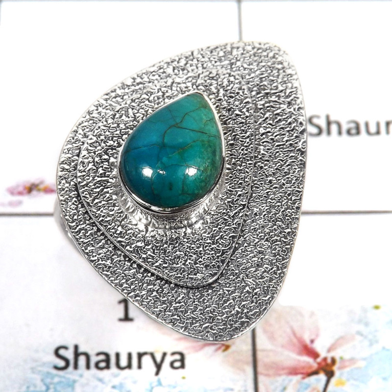 Chrysocolla Cab - M - SDR505 - Natural Chrysocolla Stone Designer Ring Solid 925 Sterling Silver Chrysocolla Cab - M - SDR505 - Natural Chrysocolla Stone Designer Ring Solid 925 Sterling Silver