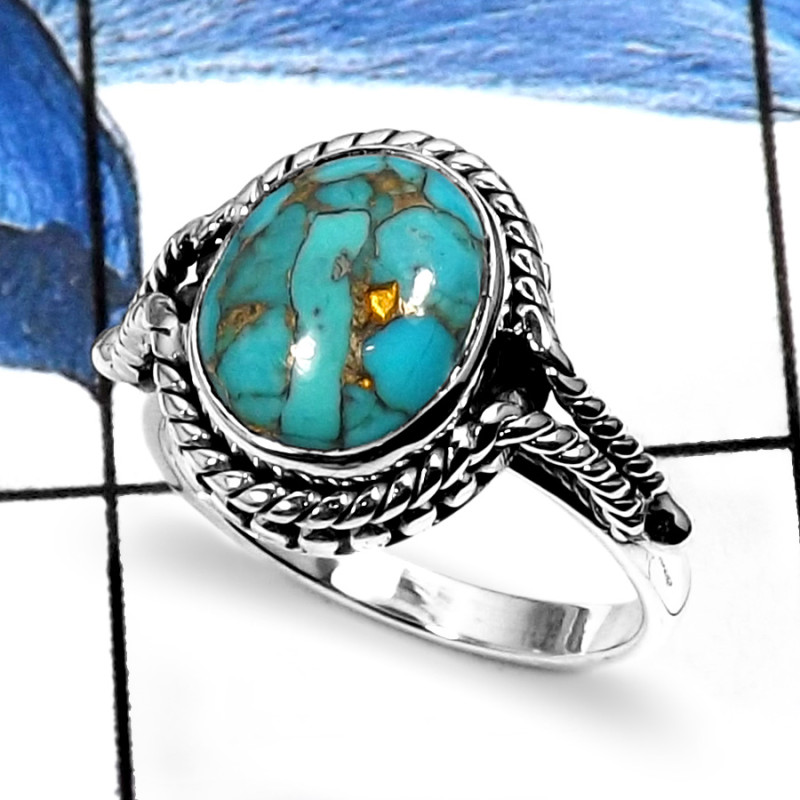 Blue Copper Turquoise D-SDR506- New Part Wear Designer Rings 925 Sterling Silver