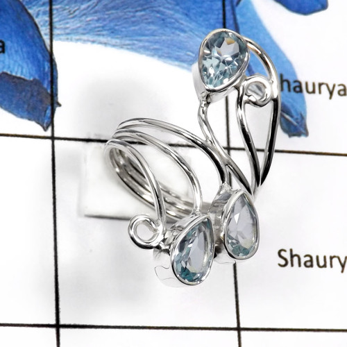Blue Topaz-E SDR507-Genuine Blue Topaz Gemstone Designer Ring 925 Sterling Silver