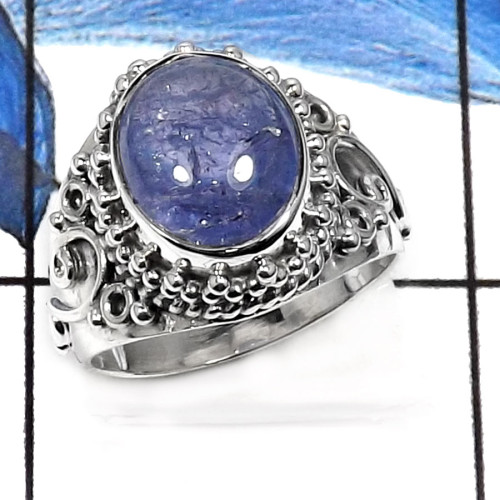 Tanzanite Cab-B SDR508-9x11 Oval Shape Designer Fashion Ring 925 Sterling Silver