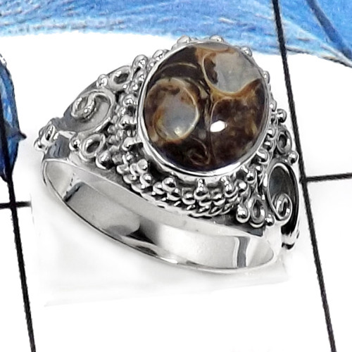 Turtella Jasper-C SDR508-Natural Cabochon Gemstone Handmade Designer Ring 925 Sterling Silver