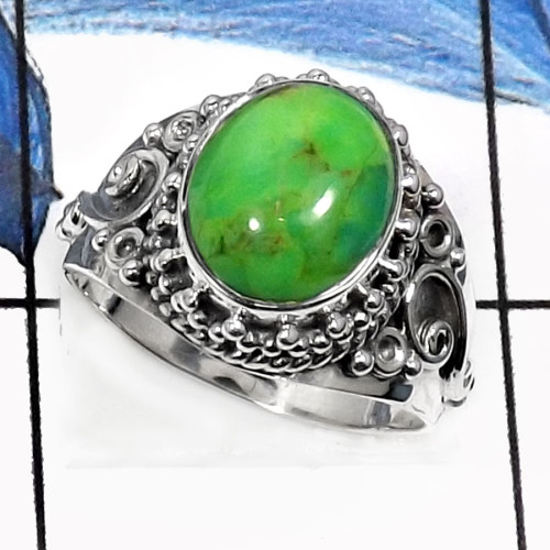 Green Turquoise-K SDR508-Amazing Cabochon Gemstone Handmade Fashion Ring 925 Sterling Silver