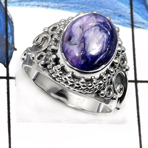 Charoite-M SDR508-Natural Gemstone Charoite Designer Ring 925 Sterling Silver
