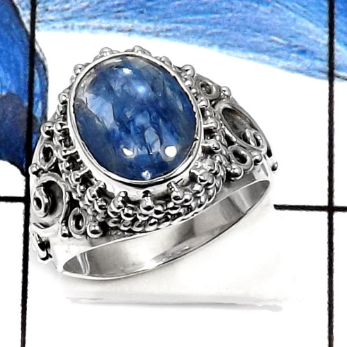 Blue Kyanite-P SDR508-Amazing Cabochon Gemstone Designer Wholesale Ring 925 Sterling Silver