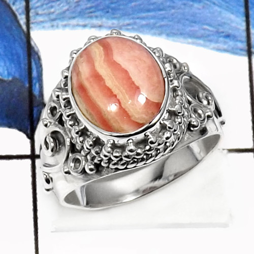 Rhodochrosite-Q SDR508-Gorgeous Cabochon Gemstone Designer Women's Ring 925 Sterling Silver