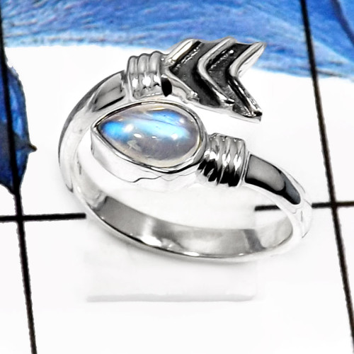 Rainbow Moonstone-D SDR510-Blue Fire Rainbow Moonstone Adjustable Ring 925 Sterling Silver Rainbow Moonstone-D SDR510-Blue Fire Rainbow Moonstone Adjustable Ring 925 Sterling Silver