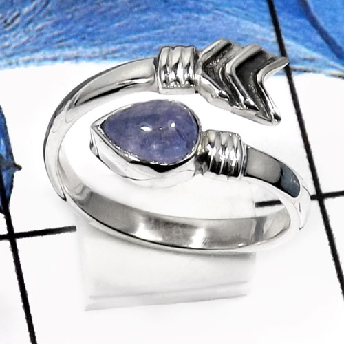 Tanzanite Cab-M SDR510-5x7 Pear Shape Light Weight Designer Ring 925 Sterling Silver Tanzanite Cab-M SDR510-5x7 Pear Shape Light Weight Designer Ring 925 Sterling Silver