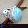 Larimar Cab A - SFJ873 - Natural Blue Larimar Gemstone Solid 925 Sterling Silver Chunky Ring
