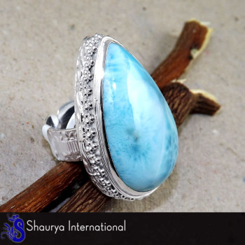 Larimar Cab C - SFJ873 - Indian Company Made Solid 925 Sterling Silver Natural Larimar Gemstone Designer Big Ring