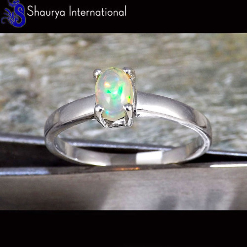 Ethiopian Opal Cab B - SFJ880 - Natural Ethiopian Opal Gemstone 925 Sterling Silver Prong Setting Ring Ethiopian Opal Cab B - SFJ880 - Natural Ethiopian Opal Gemstone 925 Sterling Silver Prong Setting Ring