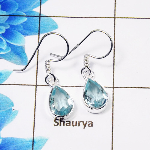 Cut Blue Topaz Gemstone Earring SI2ER109-C 925 Sterling Silver Cut Blue Topaz Gemstone Teardrop Earrings Cut Blue Topaz Gemstone Earring SI2ER109-C 925 Sterling Silver Cut Blue Topaz Gemstone Teardrop Earrings