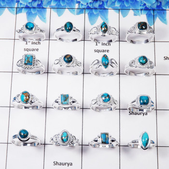 50 Pcs Mohave Blue Copper Turquoise Wholesale Rings Lot in 925 Sterling Silver - SIQWLMBT50 50 Pcs Mohave Blue Copper Turquoise Wholesale Rings Lot in 925 Sterling Silver - SIQWLMBT50
