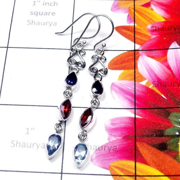 Multi Cut Gmestone D - SLE998-Cut Gemstone Elegant Long Earring Multi Cut Gmestone D - SLE998-Cut Gemstone Elegant Long Earring