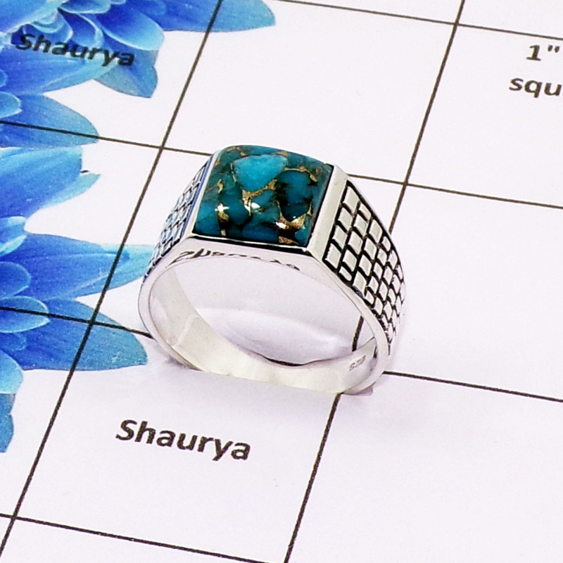 Turquoise Cab G - SMR996 - Stunning Blue Copper Turquoise Gemstone 925 Sterling Silver Casting Mens Ring Turquoise Cab G - SMR996 - Stunning Blue Copper Turquoise Gemstone 925 Sterling Silver Casting Mens Ring
