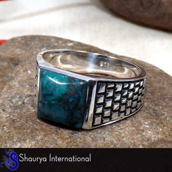 Turquoise Cab - A - SMR996 - Stunning Blue Turquoise Gemstone 925 Sterling Silver Casting Mens Ring Turquoise Cab - A - SMR996 - Stunning Blue Turquoise Gemstone 925 Sterling Silver Casting Mens Ring