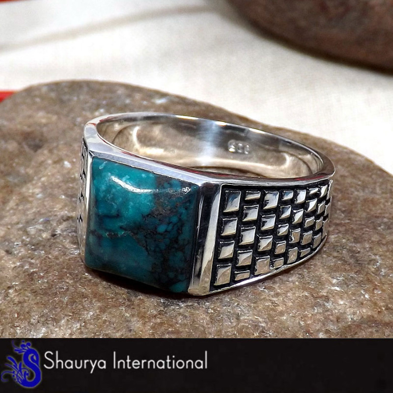 Turquoise Cab - A - SMR996 - Stunning Blue Turquoise Gemstone 925 Sterling Silver Casting Mens Ring Turquoise Cab - A - SMR996 - Stunning Blue Turquoise Gemstone 925 Sterling Silver Casting Mens Ring