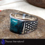 Turquoise Cab - A - SMR996 - Stunning Blue Turquoise Gemstone 925 Sterling Silver Casting Mens Ring